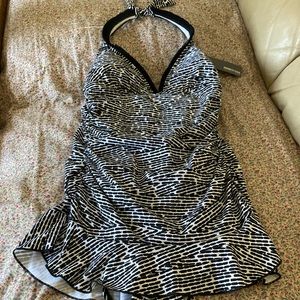 One Piece Halter w/ Mini Skirt & Ruched Sides